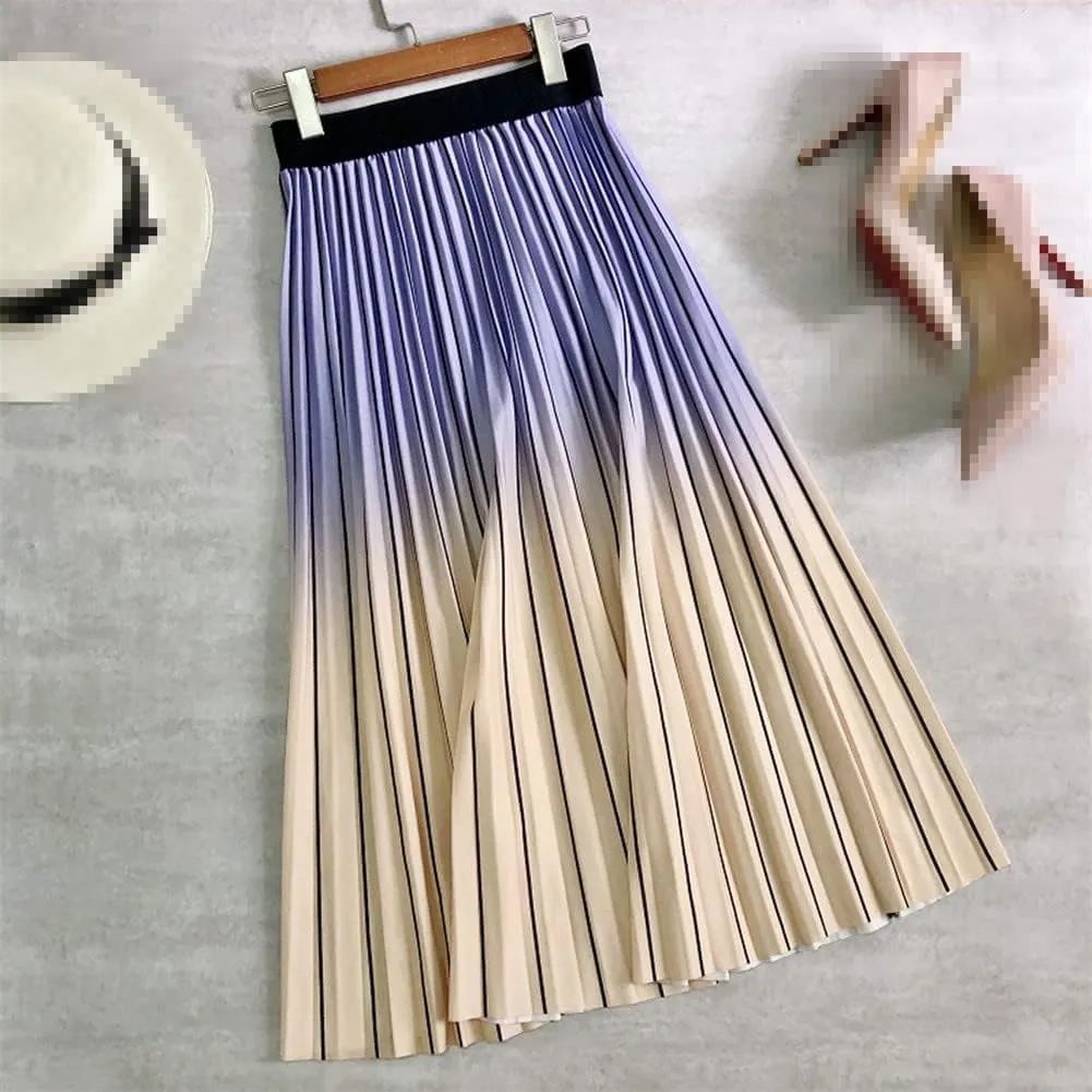 Youllyuu Women Long Midi Skirt Gradient Color Casual Style Pleated Skirts Y2K Skirts