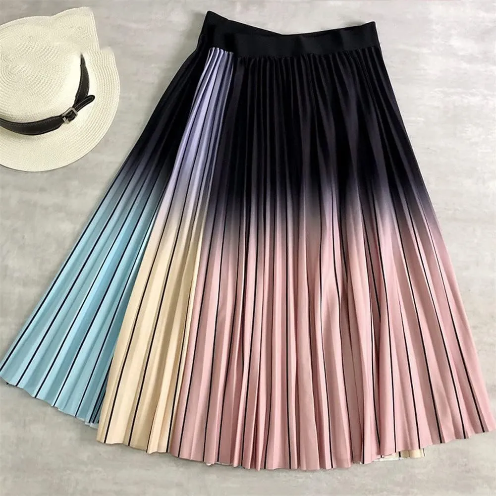 Youllyuu Women Long Midi Skirt Gradient Color Casual Style Pleated Skirts Y2K Skirts