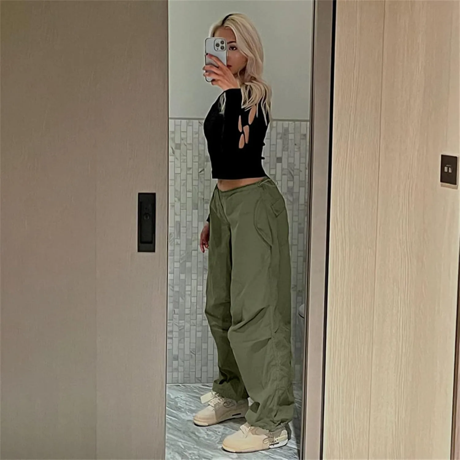 Yuemengxuan Women Ripped Jeans, Ladies Fashion Hollow Out Baggy High Waist Denim Pants Female Casual Loose Trousers