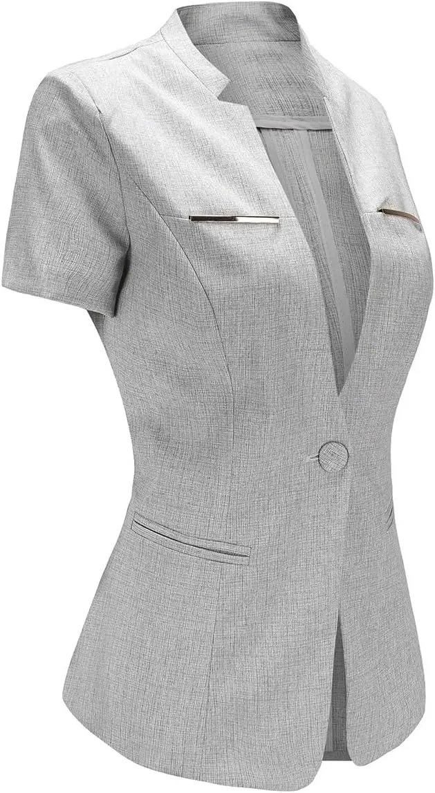 YUNCLOS Women's 2 Piece Business Office Suit Set One Button Short Sleeve Blazer Jacket and Suit Pants