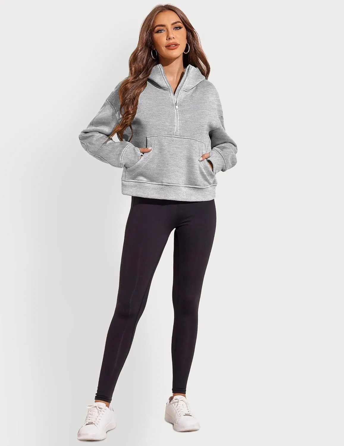 Zeagoo Women Plus Size Zipper Hoodie Long Sleeve 2024 Trendy Sweatshirts Athletic Cropped Tops Dark Grey Large