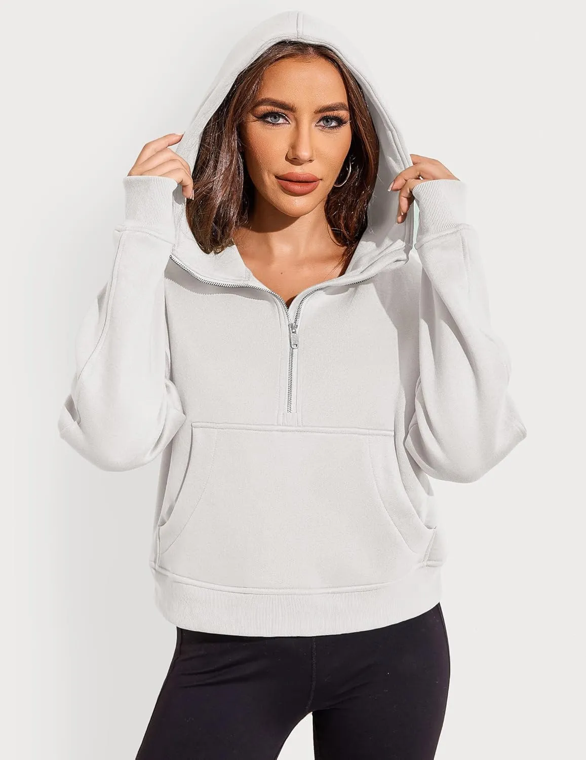 Zeagoo Women Plus Size Zipper Hoodie Long Sleeve 2024 Trendy Sweatshirts Athletic Cropped Tops Dark Grey Large