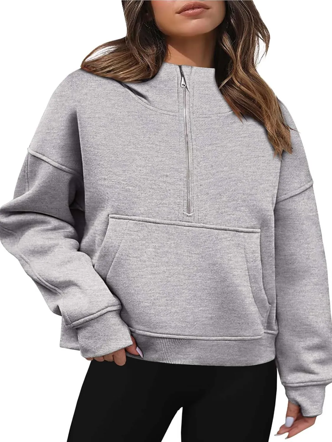 Zeagoo Women Plus Size Zipper Hoodie Long Sleeve 2024 Trendy Sweatshirts Athletic Cropped Tops Dark Grey Large