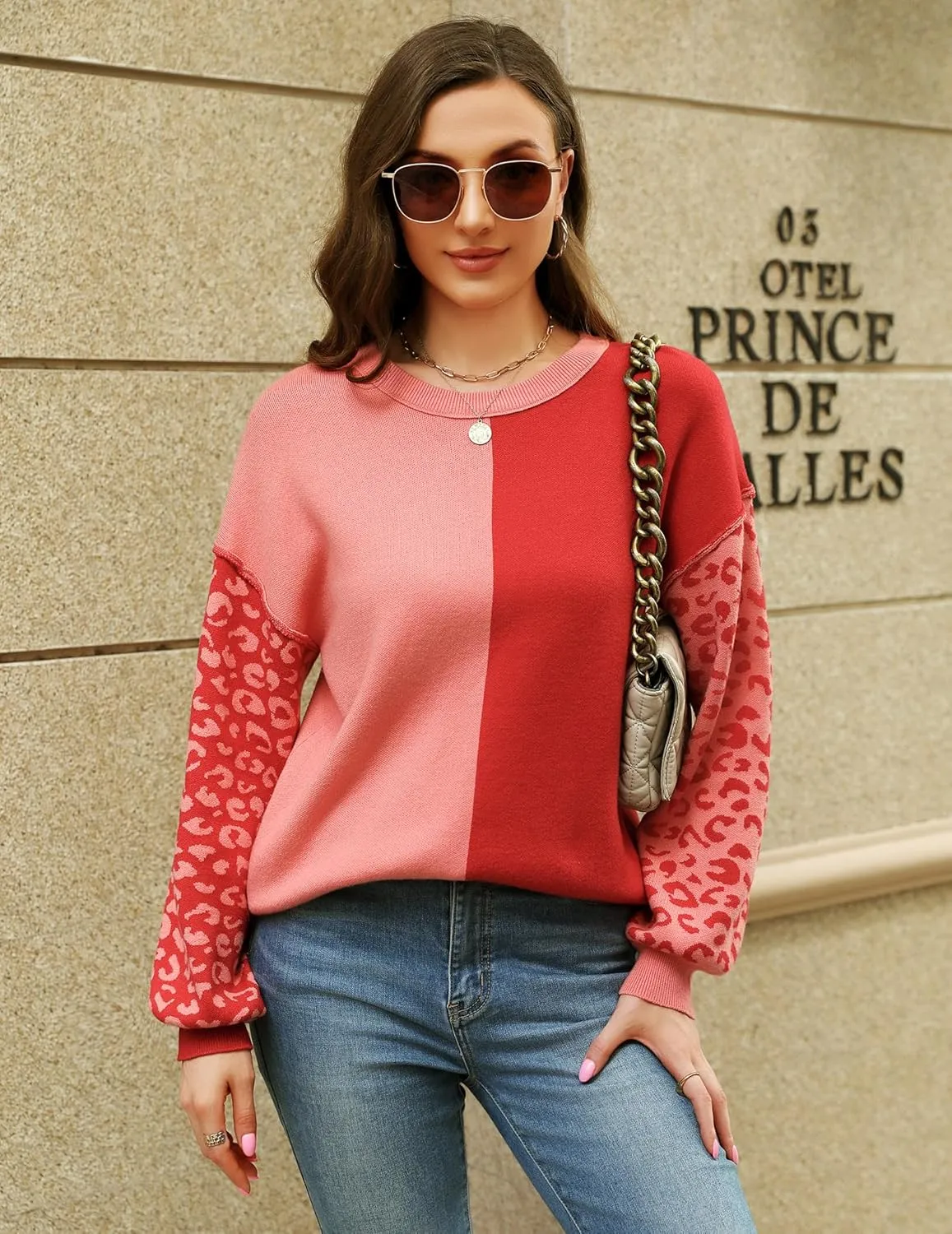 Zeagoo Womens Striped Oversized Sweater 2024 Crew Neck Long Sleeve Knitted Color Block Casual Loose Pullover Top