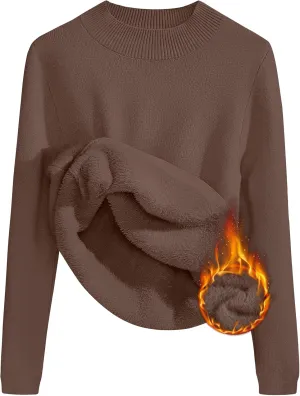 ZESICA Women's Fleece Sherpa Lined Sweater Winter Thermal Shirts Long Sleeve Mock Neck Slim Fitted Pullover Tops