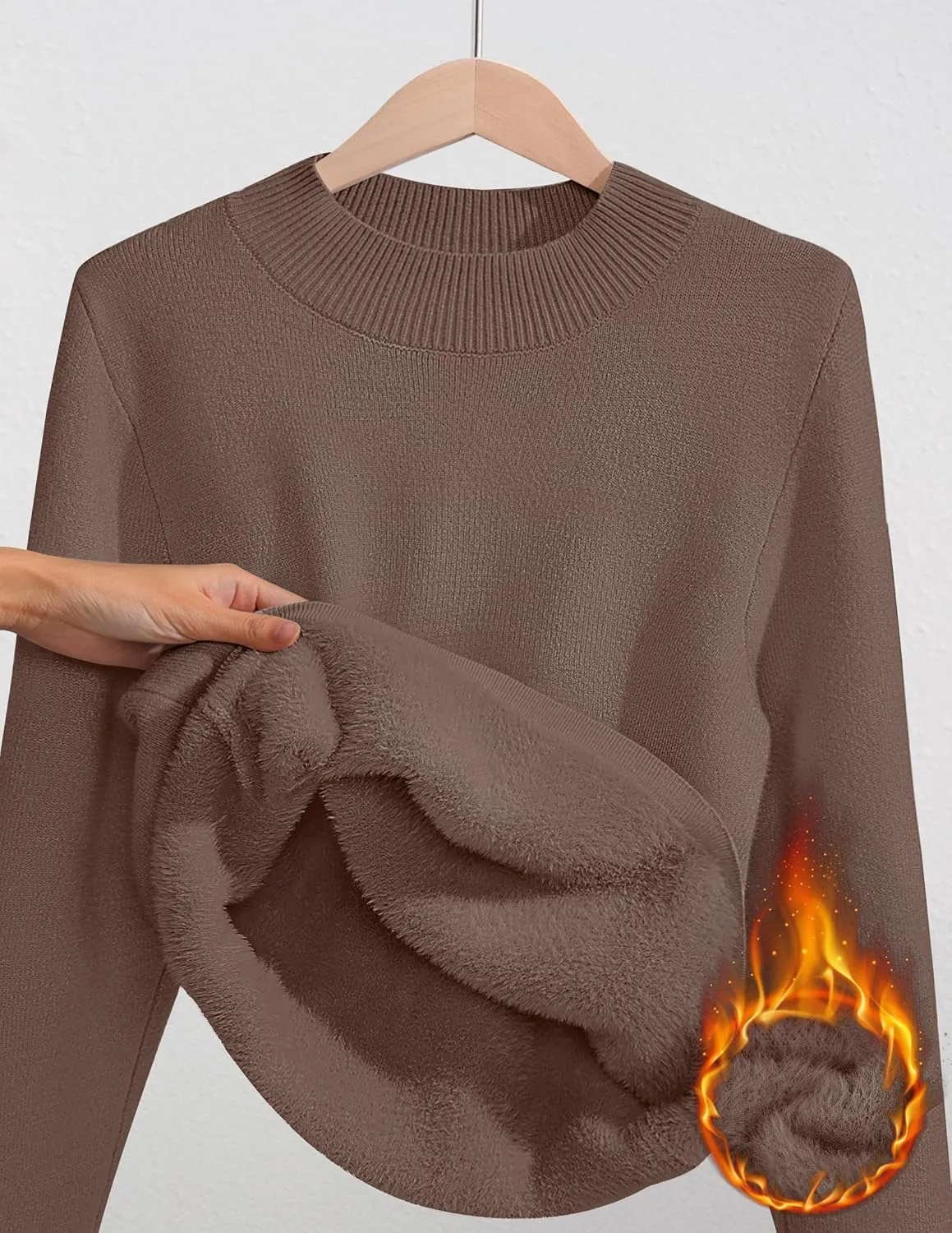 ZESICA Women's Fleece Sherpa Lined Sweater Winter Thermal Shirts Long Sleeve Mock Neck Slim Fitted Pullover Tops