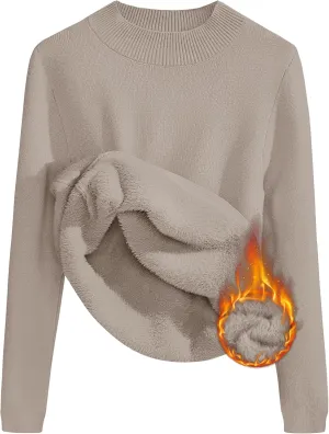 ZESICA Women's Fleece Sherpa Lined Sweater Winter Thermal Shirts Long Sleeve Mock Neck Slim Fitted Pullover Tops