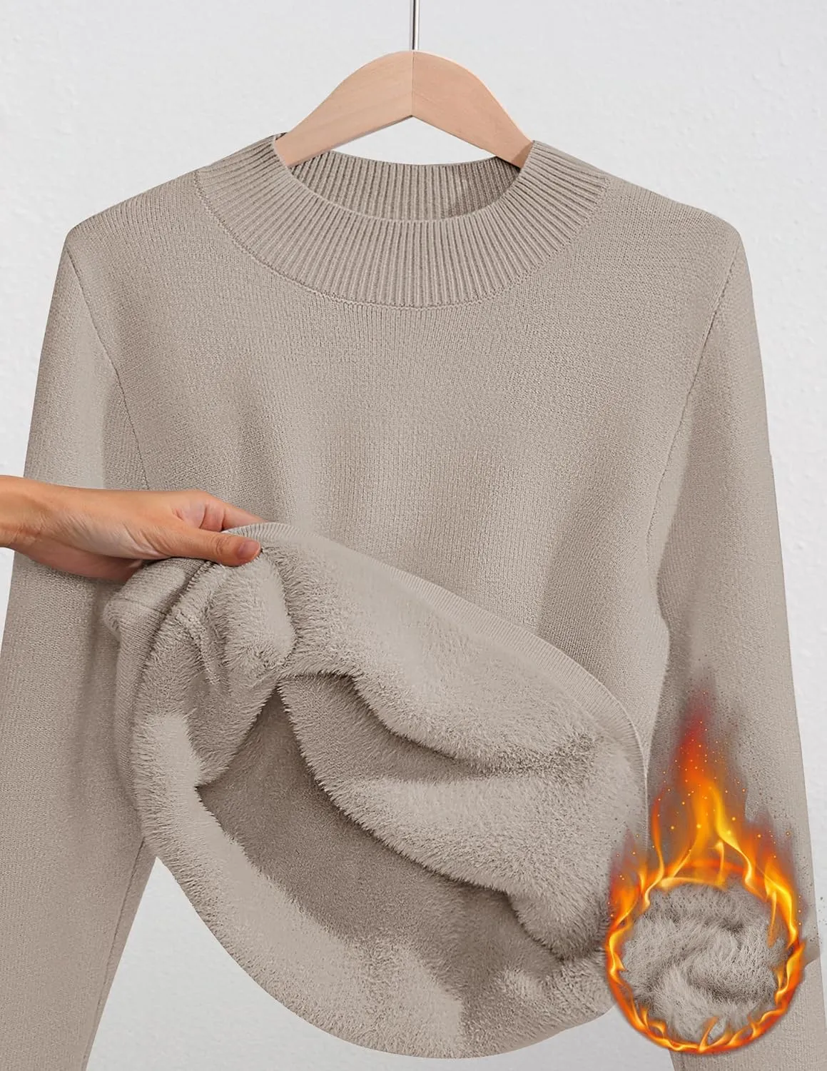 ZESICA Women's Fleece Sherpa Lined Sweater Winter Thermal Shirts Long Sleeve Mock Neck Slim Fitted Pullover Tops