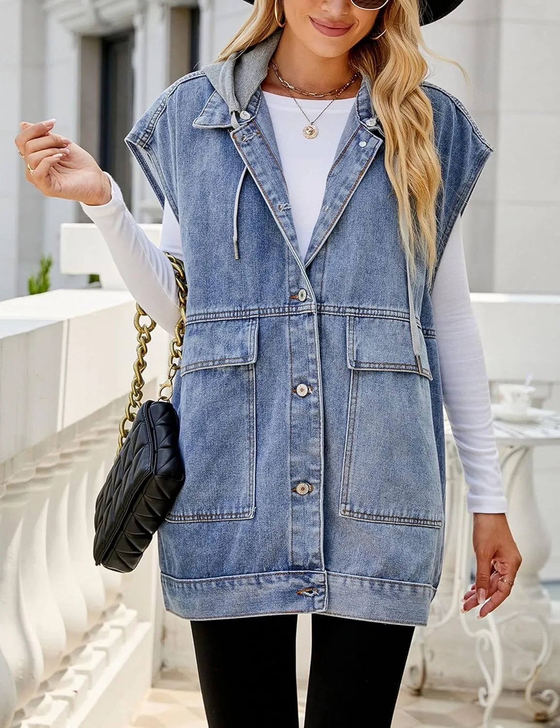 Zontroldy Denim Jean Vest for Women Oversized Sleeveless Button Down Denim Jean Vest Waistcoat Shacket Jacket