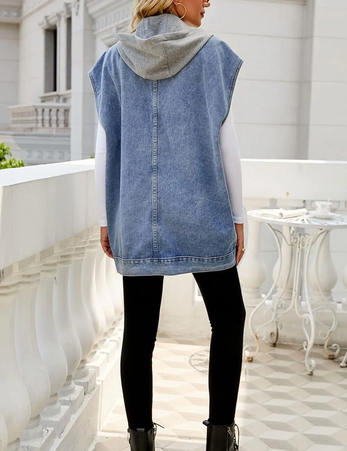 Zontroldy Denim Jean Vest for Women Oversized Sleeveless Button Down Denim Jean Vest Waistcoat Shacket Jacket