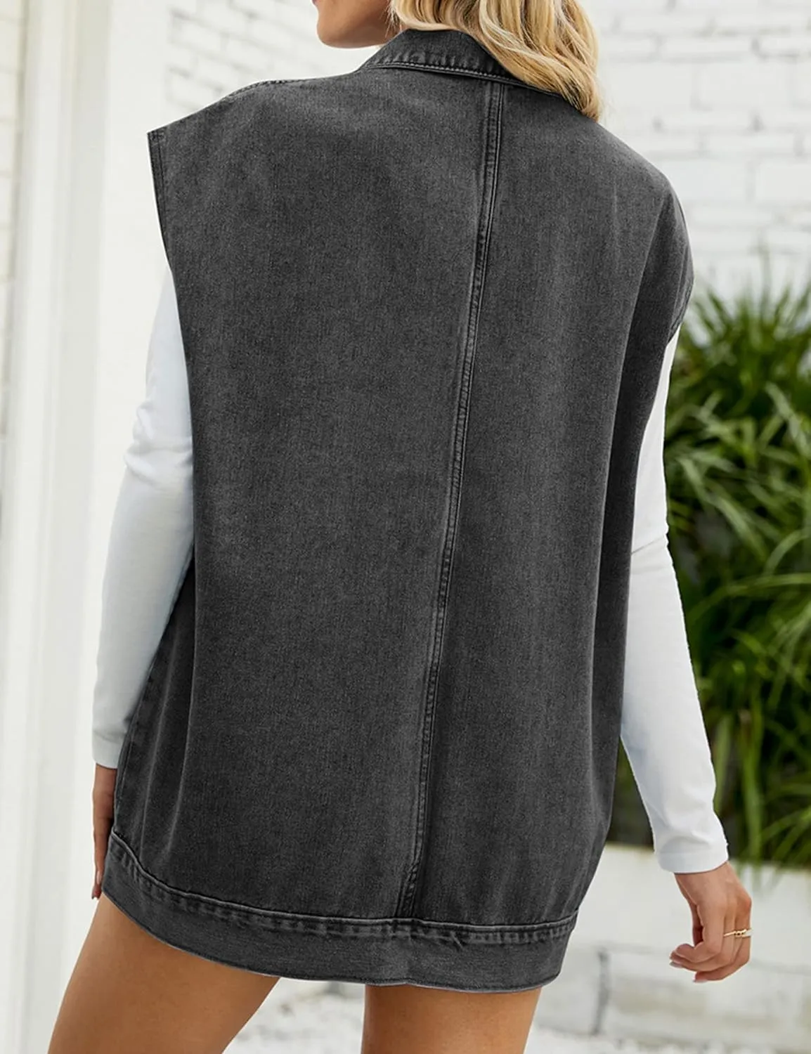 Zontroldy Denim Jean Vest for Women Oversized Sleeveless Button Down Denim Jean Vest Waistcoat Shacket Jacket
